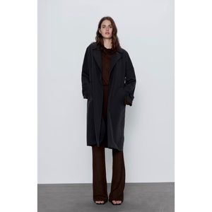 Zara Flowy Black Trench Coat with Pockets S